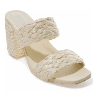 MIA Tesi-R Woven Raffia Block Heel Sandals 10M Cream Off White Square Toe Slide
